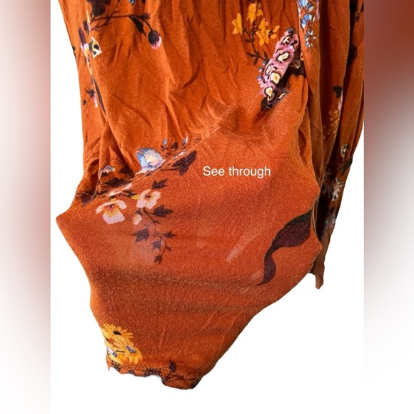 Ann Taylor Rust Floral Stretchy Turtleneck Puff Sleeve Women’s Small Blouse - Picture 9 of 13